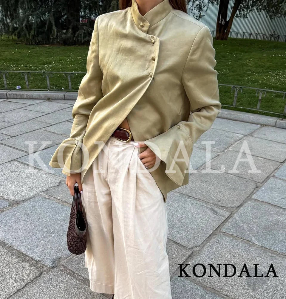 Women Chic Flared Sleeve Blazer Elegant Leisure Turtleneck Blazer 2026 Spring Summer Trendy Ladies High Street Blazer