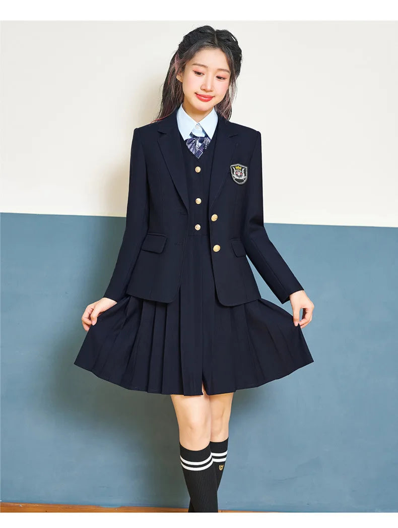 College Style Women's Suit2024New Autumn Small Stature Elegant Campus Suit OutfitjkUniform Suit Dress Set