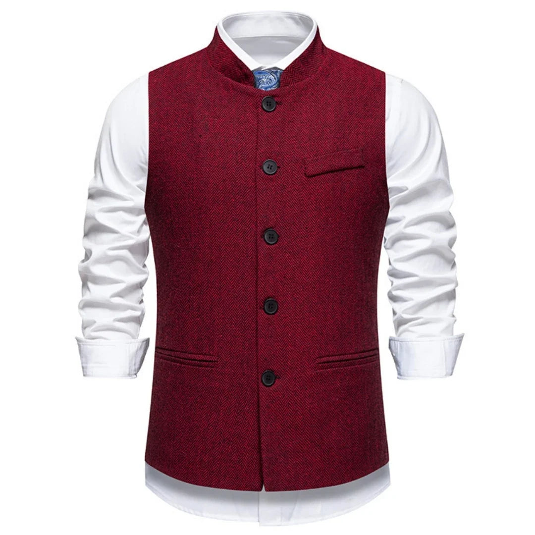 Men's Vest – Herringbone Single-Breasted Waistcoat for Weddings & Business