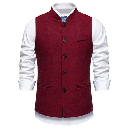 Men's Vest – Herringbone Single-Breasted Waistcoat for Weddings & Business