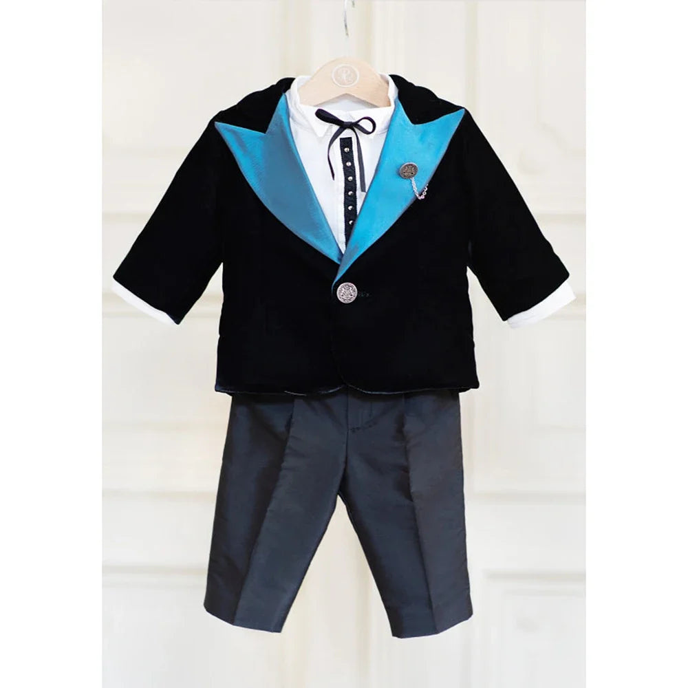 Chic Baby Boy Clothes Fashion Party Wedding Tuxedo 2 Piece Cute Peak Lapel One Button Jacket Sets Formal Kid Suit (Blazer+Pants)