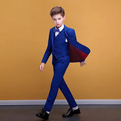 Teenager Kids Tuxedo Costume Children Luxurious Jacket Vest Pants Bowtie 4PCS Photograph Suit Flower Boys Formal Wedding Dress