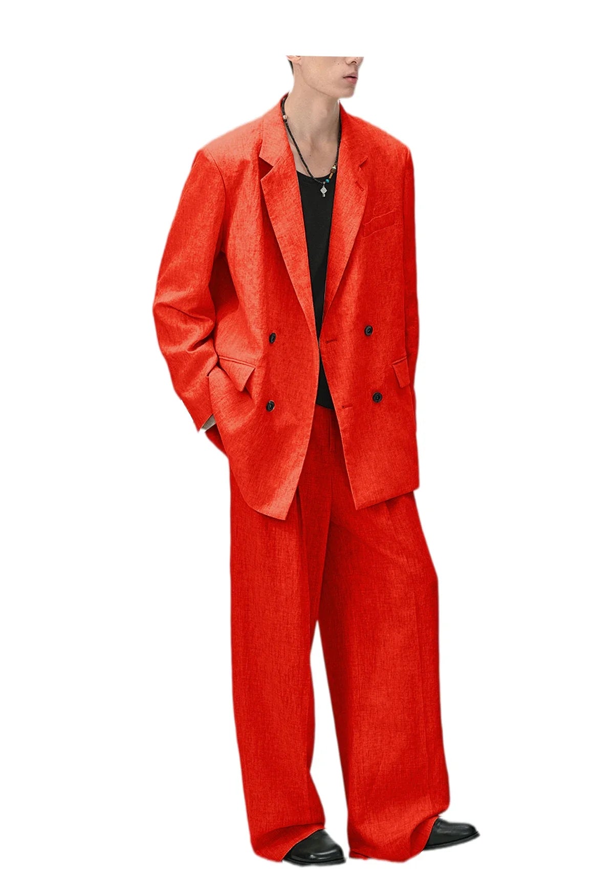 Men's Linen Double Breasted Suit – Slim Fit 2-Piece Blazer & Straight Leg Pants for Summer Weddings & Business