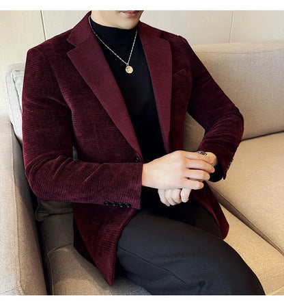 2025 Autumn Winter Velvet Suit Jacket Men Casual Business Blazers Wedding Groom Social Banquet Party Formal Blazer Men Clothing