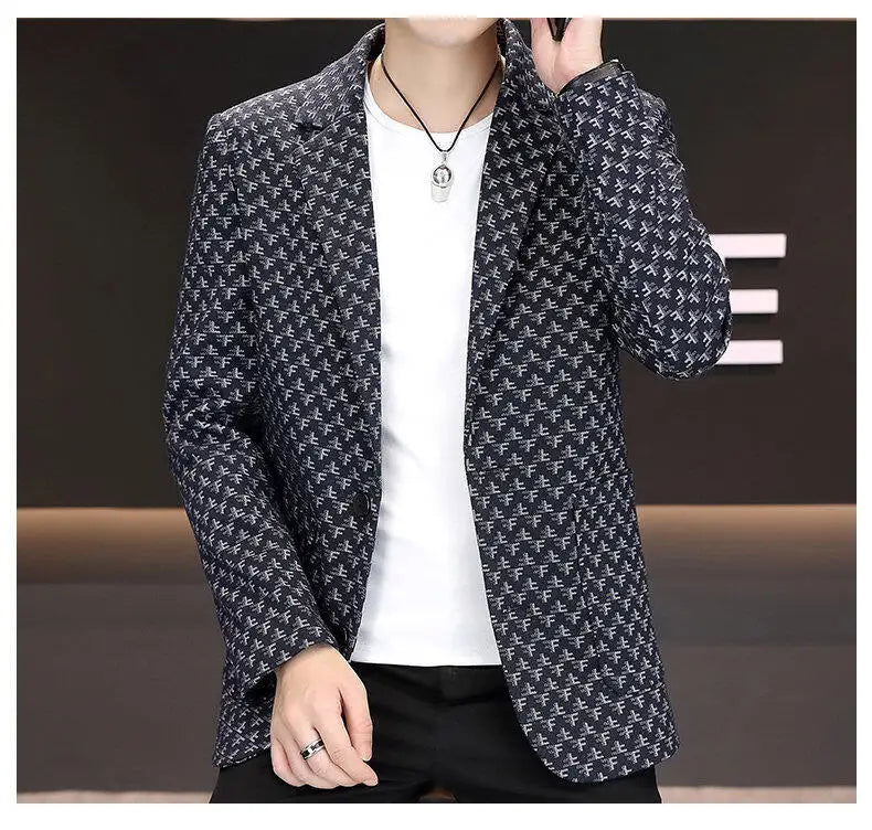 2025 Spring Autumn Letter Printed Suit Jackets Men Korean Fashion Slim Fit Blazer Masculino Casual Business Social Dress Coats