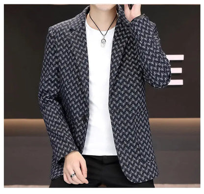 2025 Spring Autumn Letter Printed Suit Jackets Men Korean Fashion Slim Fit Blazer Masculino Casual Business Social Dress Coats