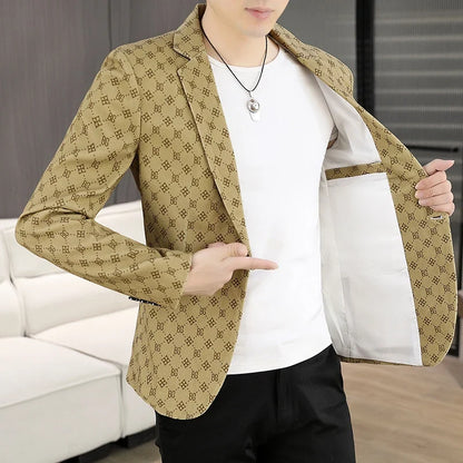 Blazer Men's Fashion Outdoor Travel Gentleman Wedding Slimming Business Versatile Letter Youth Casual Korean Formal Wear Blazer