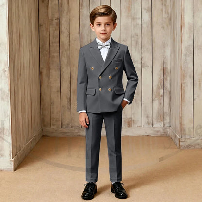 Chic Boys Suit Fashion Double Breasted Peak Lapel Wear Formal Wedding Party Prom Kids Elegant Gentleman Outfit 2 Piece Set