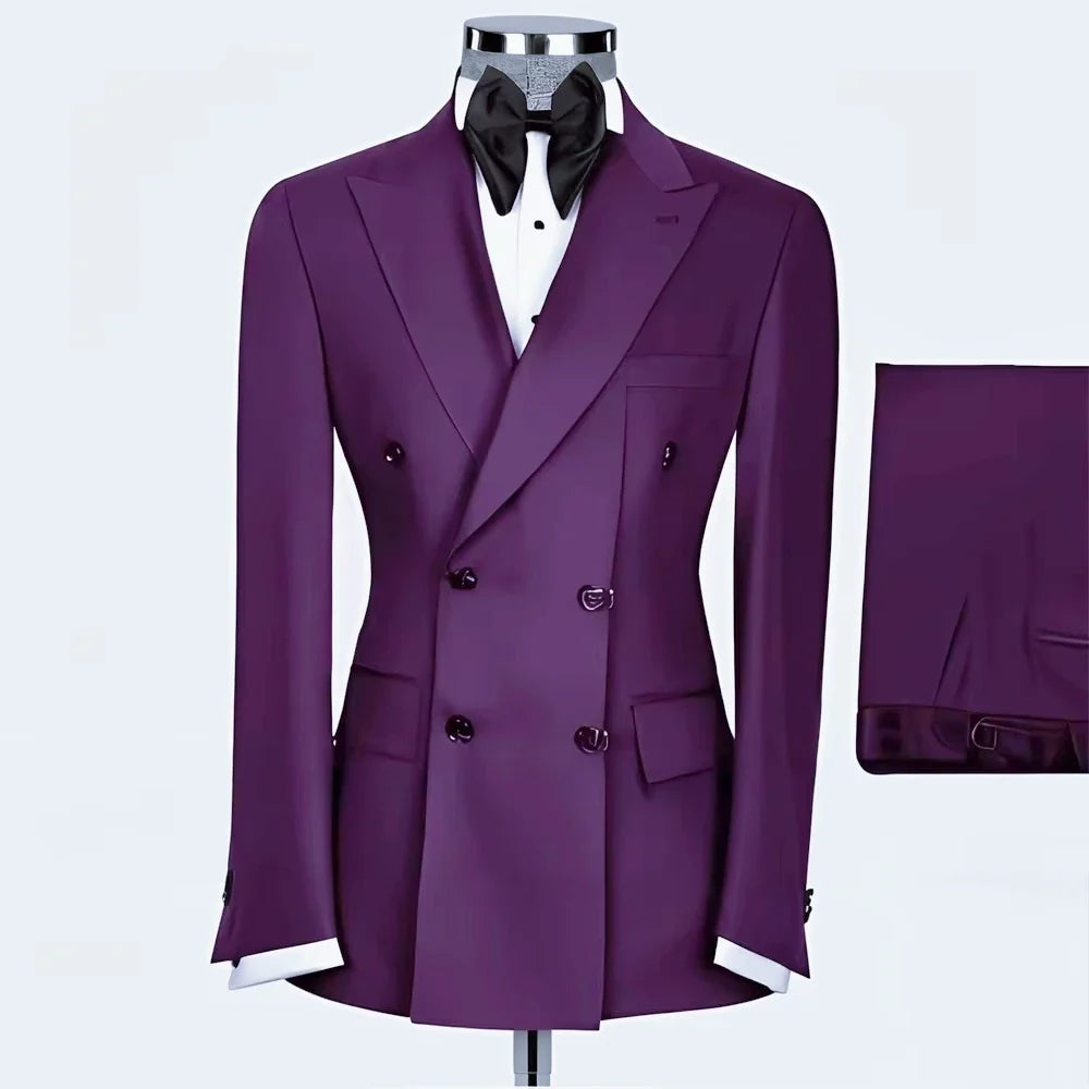 New Style Men Double Breasted Suits 2 Pieces Slim Fit Wedding Tuxedo Set Formal Blazer with Pants Prom Party Groom Office Wear