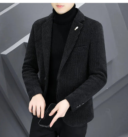 Blazer Autumn/Winter Golden Sable Velvet and Cotton Thickened Thermal Small Suit Fashion Business Men's Slim Blazer