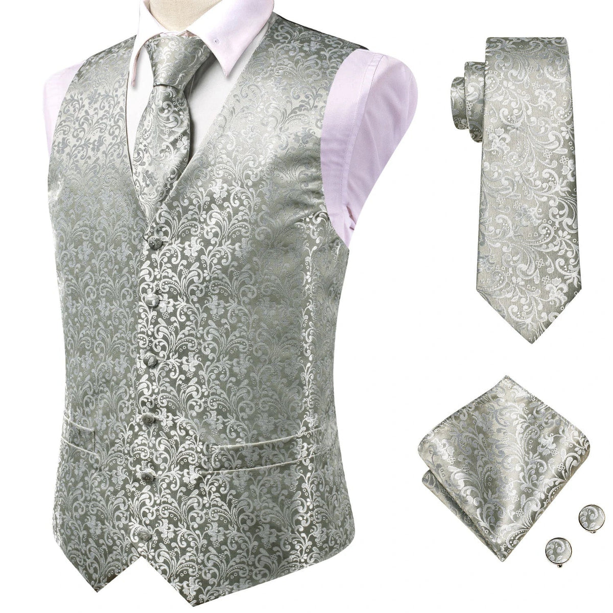 Men's Vest Suit Set – Champagne Gold Paisley Waistcoat for Weddings & Formal Events