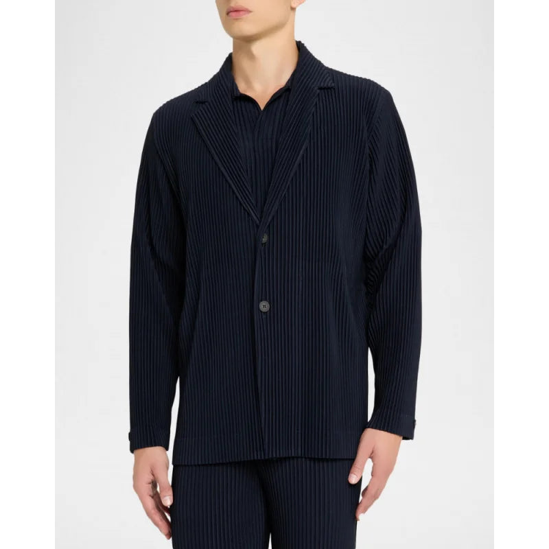 Men's Miyake Pleated Style Blazer Jacket Japanese Casual Stretch Slim Fit Business Office Fashion Luxury Wrinkle Resistant Coat
