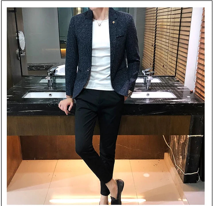 Blazer.New Boutique Men's Solid Color British Style Fashion Casual Business Job Interview Gentleman Party Best Versatile Dress