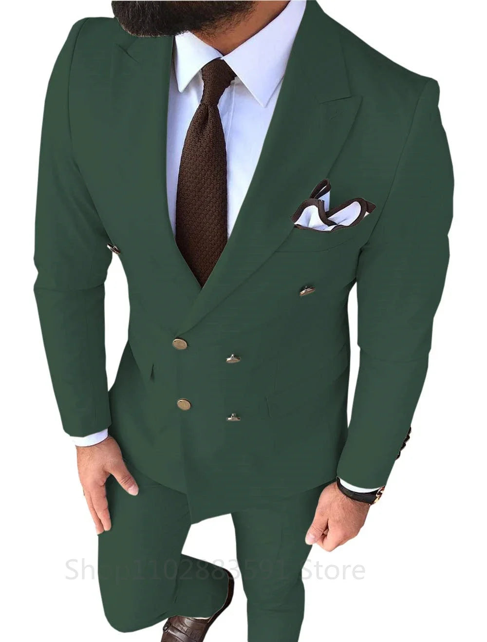 New Solid Men's Suit 2 Pieces Double-breasted Peak Lapel Slim Fit Casual Tuxedos For Wedding/Business 2 Piece Blazer+Pant