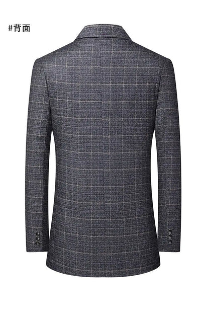 High-End Men's Fashionable Grid Suit Jacket Versatile Trendy Elderly Men's Single-Breasted Elegant Outerwear