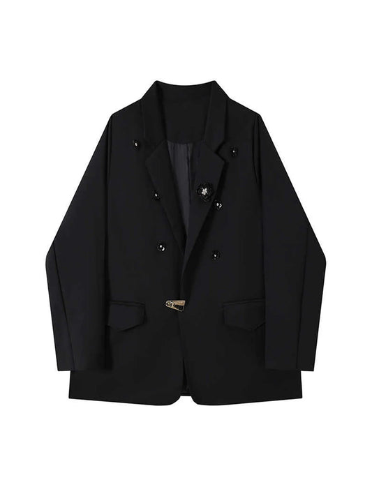 Women Black Gothic 3D Floral Blazer Jacket Vintage 2000s Elegant Suit Coat Harajuku Long Sleeve Oversize Outerwear Autumn 2025