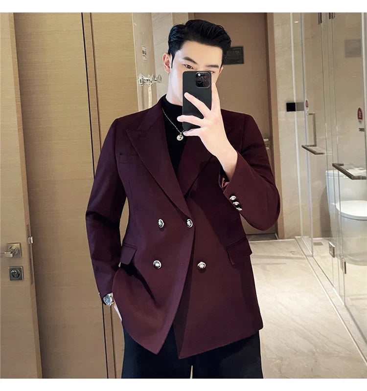 Autumn Winter Thickened Woolen Suit Jacket Men Double-breasted Casual Business Blazers Slim Fit Wedding Social Dress Coat M-4XL