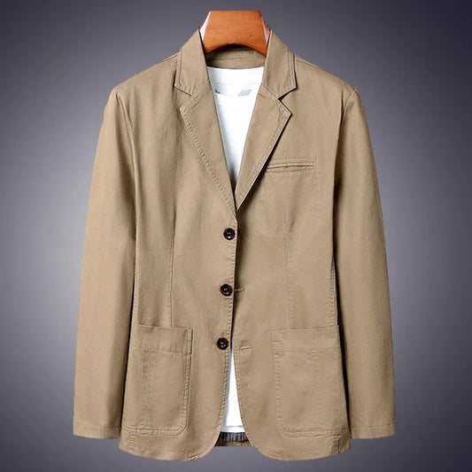 Blazer 100% Cotton Fashion Business Solid Slim Fit Casual Work Cotton Korean Coat for Men Middle-aged Plus Size Loose Blazer