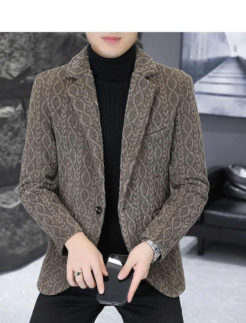 Blazer Autumn/Winter Golden Sable Velvet and Cotton Thickened Thermal Small Suit Fashion Business Men's Slim Blazer