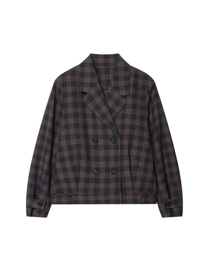 Women Brown Plaid Jacket Coat Vintage Harajuku Streetwear Long Sleeve Blazer Jacket Outerwear 2000s Clothes Spring Autumn 2026