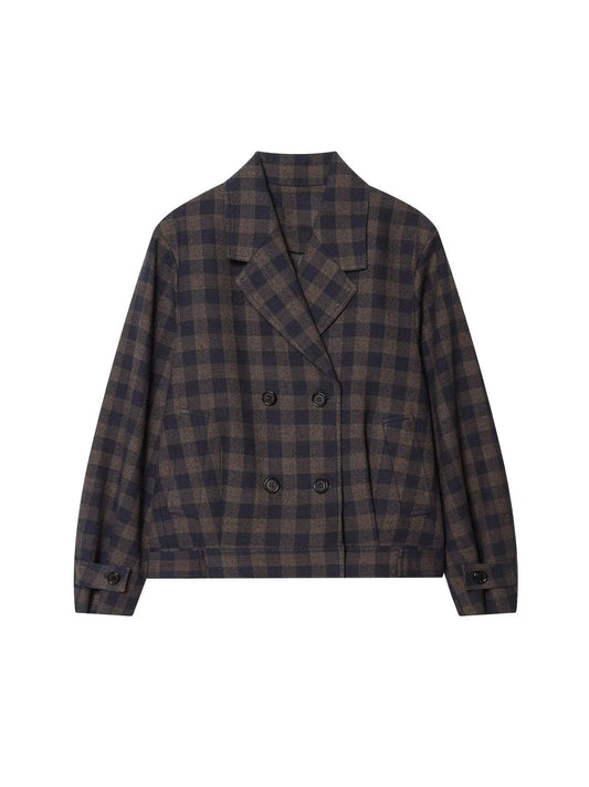 Women Brown Plaid Jacket Coat Vintage Harajuku Streetwear Long Sleeve Blazer Jacket Outerwear 2000s Clothes Spring Autumn 2026