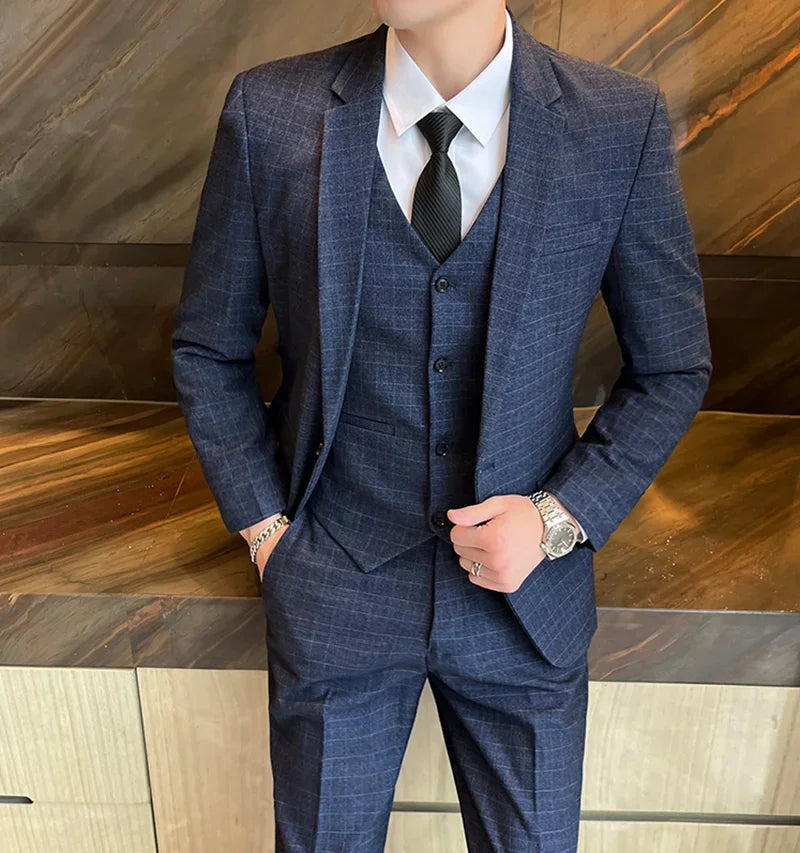 Men's 3-Piece Suit Set Slim Fit Single Breasted Business Formal Wedding Blazer Vest Pants
