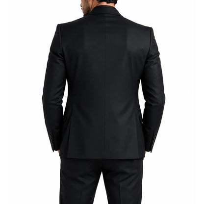 Men Suit Black 3 Piece With Bright Black Lapel Solid For Wedding Groom Birthday Banquet Party Business Work Jacket Vest Pants