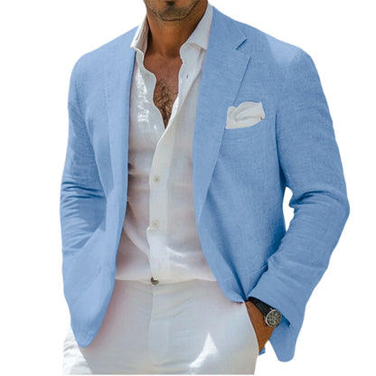 Men's Linen Blazer Notched Lapel Casual Business Sport Coat Slim Fit Breathable Wrinkle-Resistant Wedding Business Tuxedo Jacket