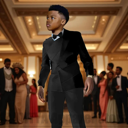 Fashion Contrast Color Children's Suit 2 Piece Double Breasted Outfit Formal Wedding Party Prom Boys Suits (Blazer+Pants)