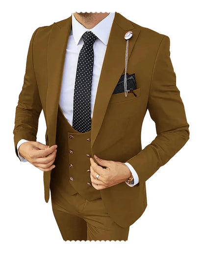 Slim Fit Peaked Lapel Mens Suits Green Business Wedding Tuxedo Fashion Groom Outfit Blazer with Vest And Pants for Prom Party