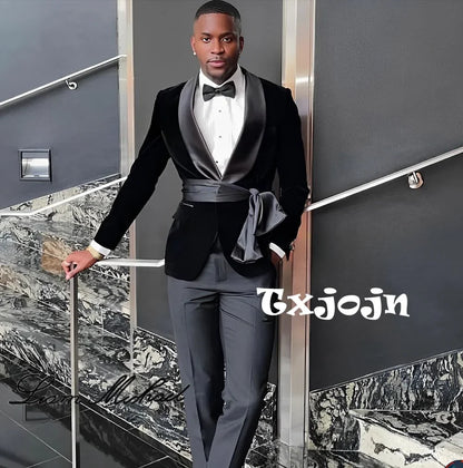 New Arrival Fashion Velvet Men's Suits 2 Pieces Wedding Groom Tuxedo Elegant Handsome Suit Set For Men Birthday Party Customized
