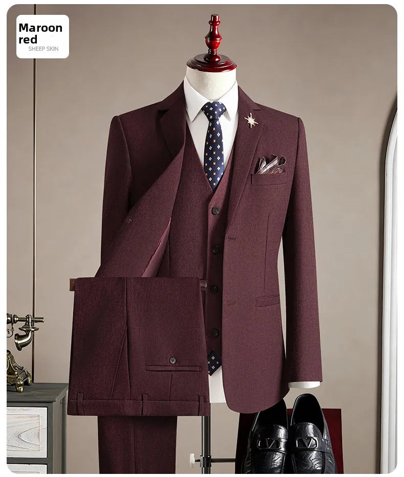 Men's Slim Fit 3-Piece Suit Set for Wedding, Banquet & Performance – Multiple Colors