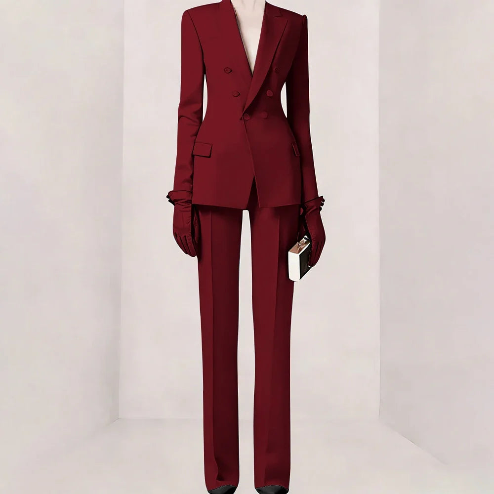 Purple Women Suit Double-breasted Peaked Lapel Two Pieces(Jacket+Pants) Modern Fashion Slim Business Office Lady Set Custom