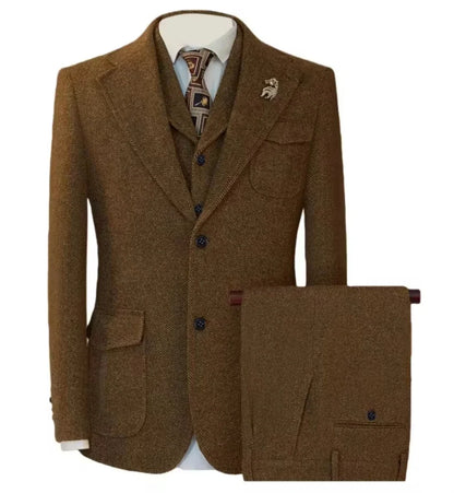Men's Herringbone 3-Piece Suit Set – Jacket, Vest & Pants for Weddings & Formal Occasions