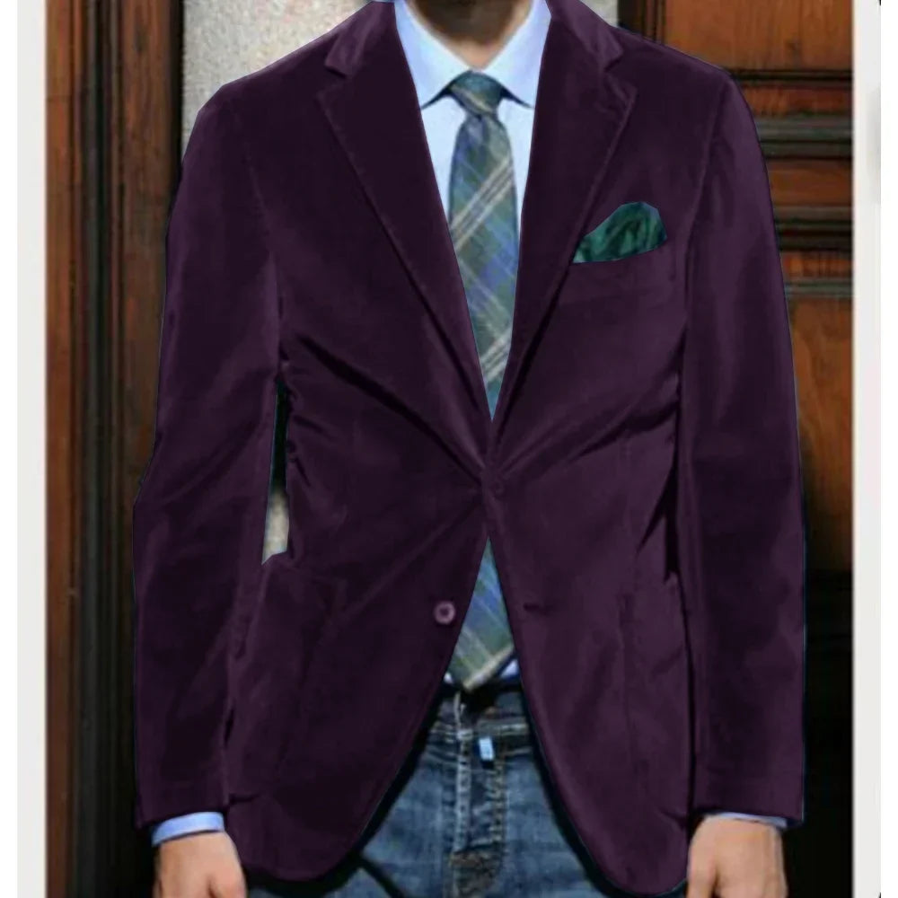 Men's Velvet Blazer Single-Breasted Slim Fit Sport Coat for Business and Formal Occasions