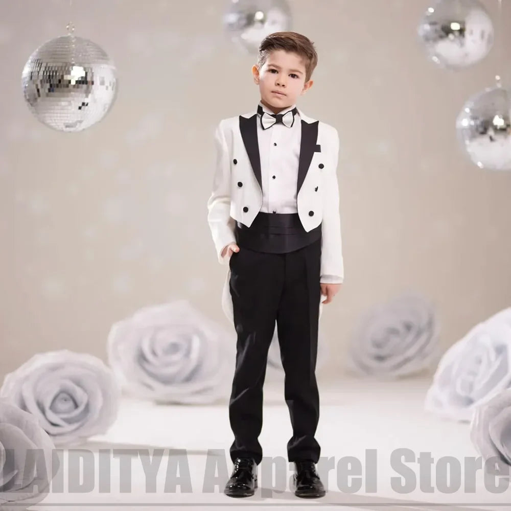 Fashion Boys Suit 2 Piece Peak Lapel Jacket Pants Kids Formal Outfit Ring Bearer Wedding Birthday Party Piano Show Tailcoat