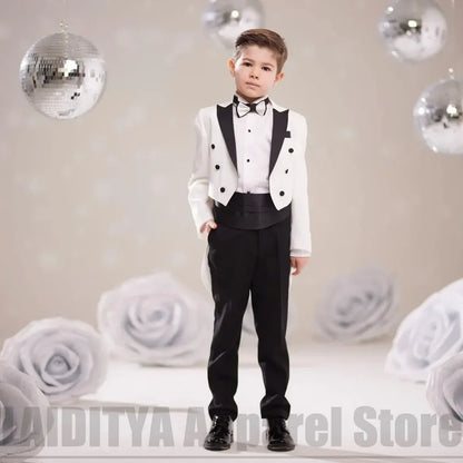 Fashion Boys Suit 2 Piece Peak Lapel Jacket Pants Kids Formal Outfit Ring Bearer Wedding Birthday Party Piano Show Tailcoat