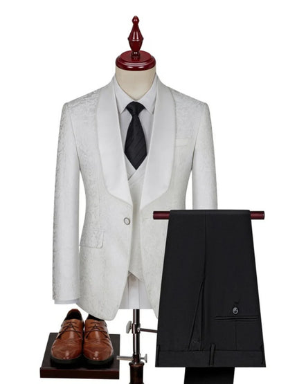 New Men's Jacquard Suit Set 3 Pieces Banquet Party Wear Chic Formal Shawl Lapel Suits For Men Classy Handsome Tuxedo XS-4XL