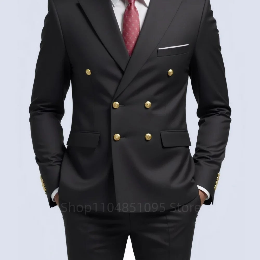 Men's Double Breasted 2-Piece Suit – Casual Straight Fit for Weddings & Business