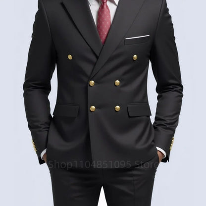 Men's Double Breasted 2-Piece Suit – Casual Straight Fit for Weddings & Business