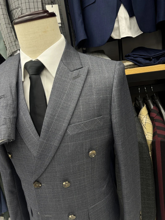 Classic Handsome Man Plaid Suit Set 2 Pieces Jacket Pants Wedding Groom Sets Elegant Double Breasted Men's Tuxedo Party Wear