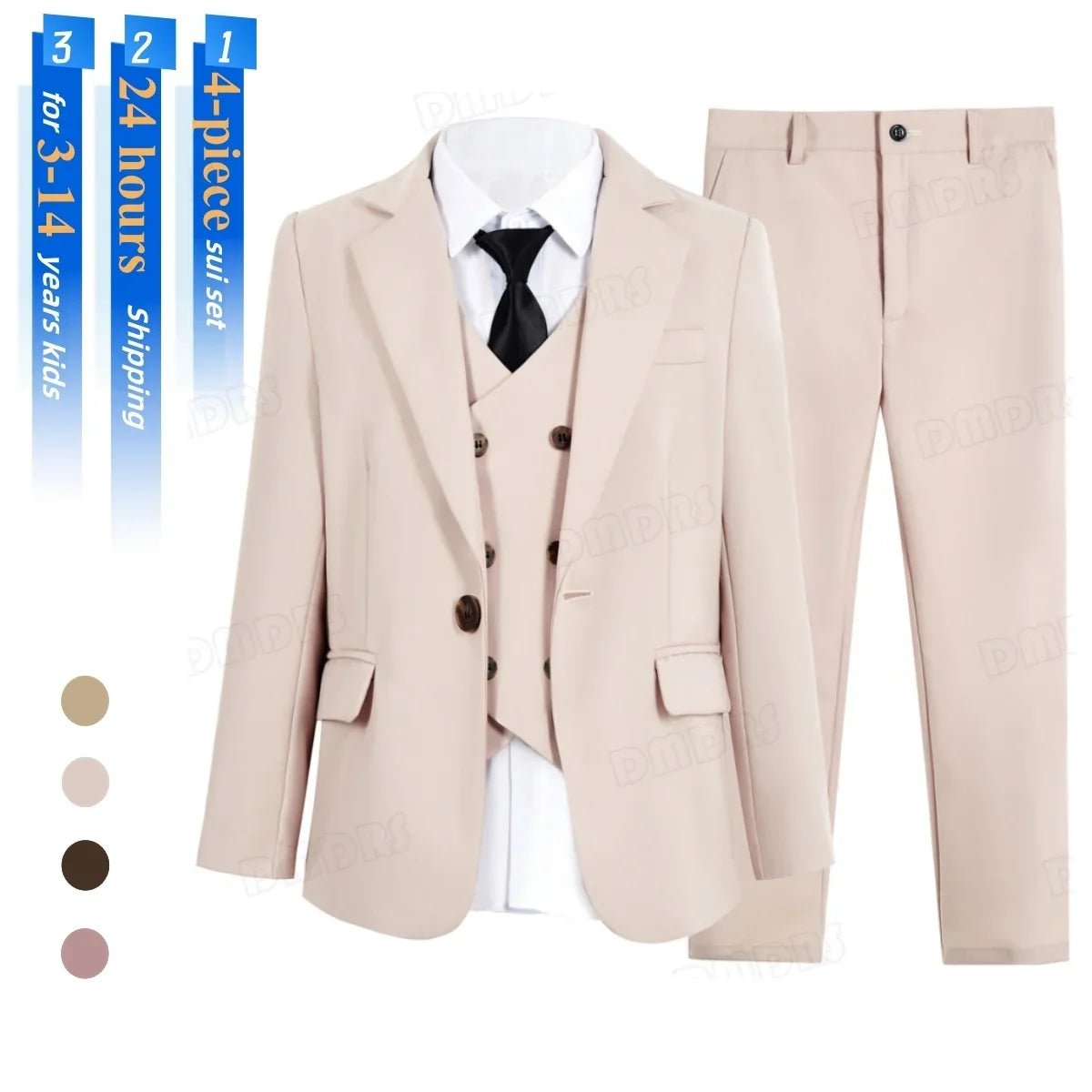 Boys Suit Set 4-Piece Formal Tuxedo for Kids Wedding Pageant Party Ages 3–14