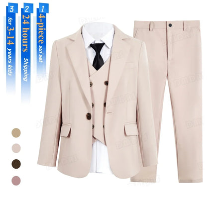 Boys Suit Set 4-Piece Formal Tuxedo for Kids Wedding Pageant Party Ages 3–14