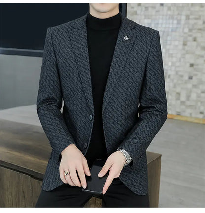 M-8XL Blazer Men's Business Gentleman Korean Wedding Fashion Trend, Slim Fit, Versatile, High-end Casual, Woolen Blazer