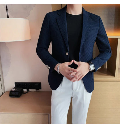 2025 Spring New Waffle Suit Coats Men Slim Fit Business Casual Blazer Jacket Homme Formal Groom Prom Wedding Tuxedo 4XL-M