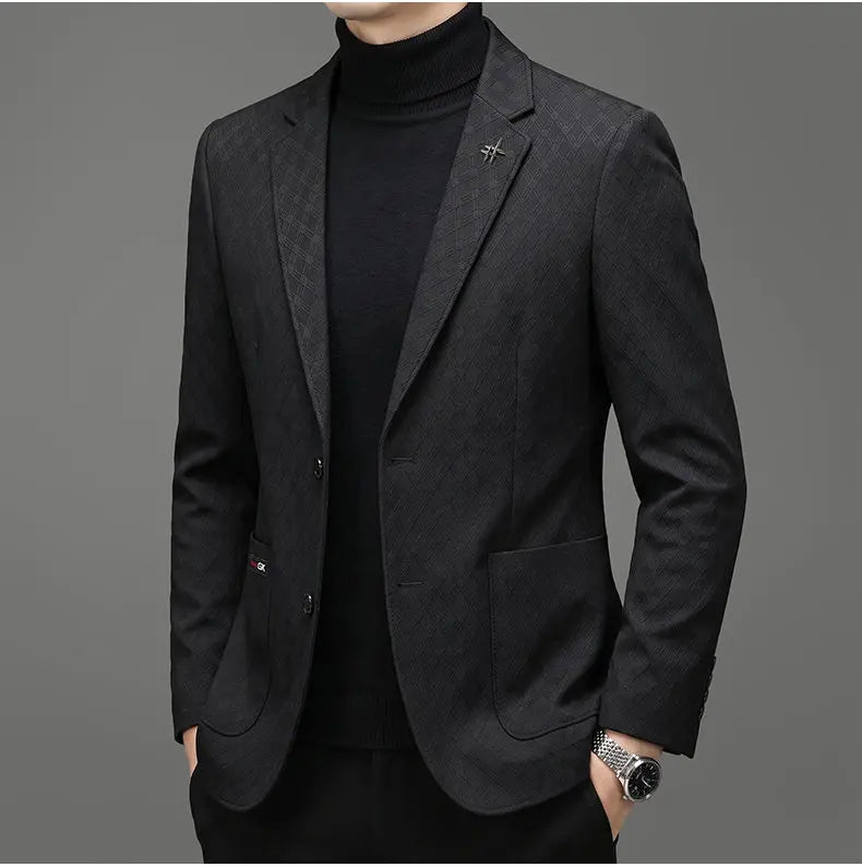 Men's Blazer Smart Casual Single-Breasted Suit Jacket for Business and Leisure – Brown, Khaki, Wine Red, Black