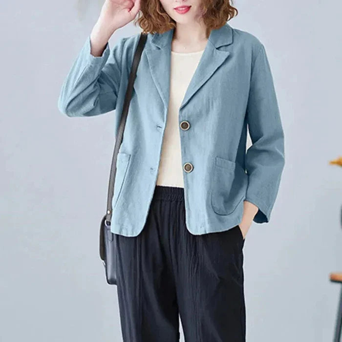 Casual Cotton Linen Short Suit Jacket Women's Spring 2025 Loose Fit Long Sleeve Artistic Large Size Casual Style Top
