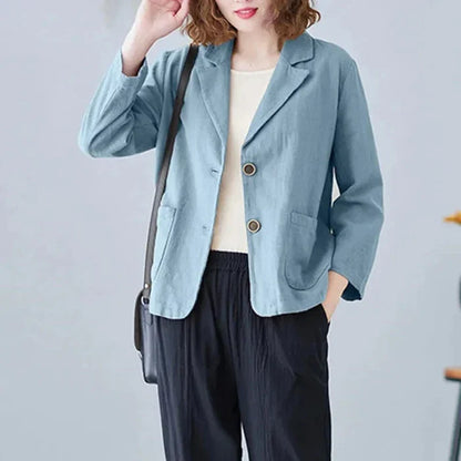 Casual Cotton Linen Short Suit Jacket Women's Spring 2025 Loose Fit Long Sleeve Artistic Large Size Casual Style Top