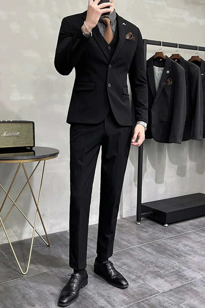 Plus Size S-7XL Man Korean Slim Fit Custom Groom Business Casual Tuxedo Blazers Vest Pant Casual Wedding Social Tuxedo Dress