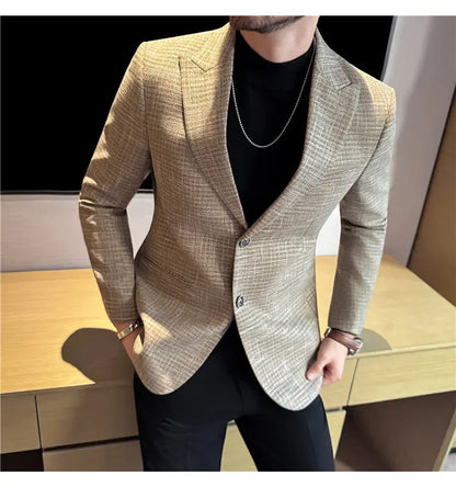 Men's Smart Casual Blazer – Vintage Coin Check Pattern – Brown & White Grey – Shopping & Office Wear